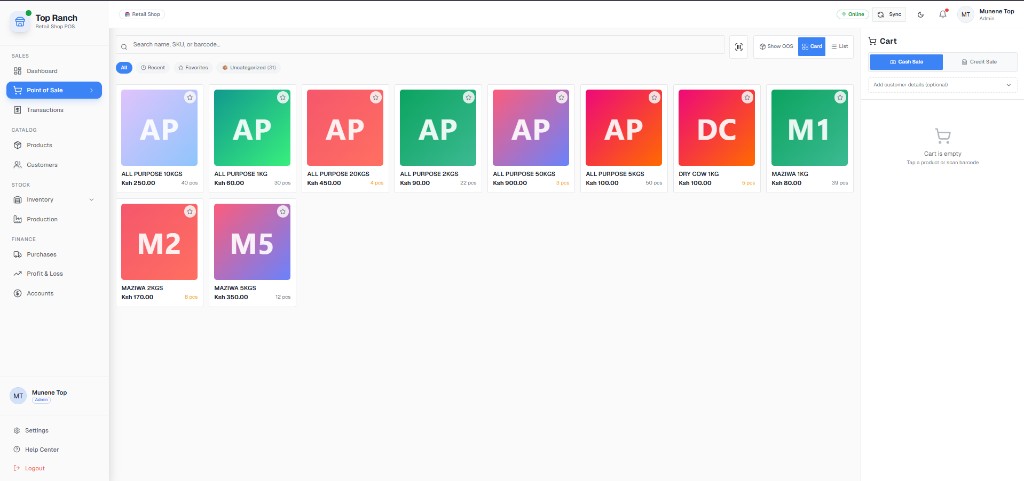 Top Ranch - Point of Sale workflow in Zeni POS