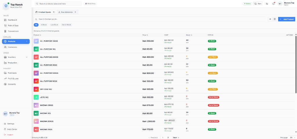 Top Ranch - Product list management in Zeni POS